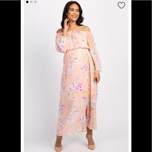 PINKBLUSH Peach Off Shoulder Maxi Dress